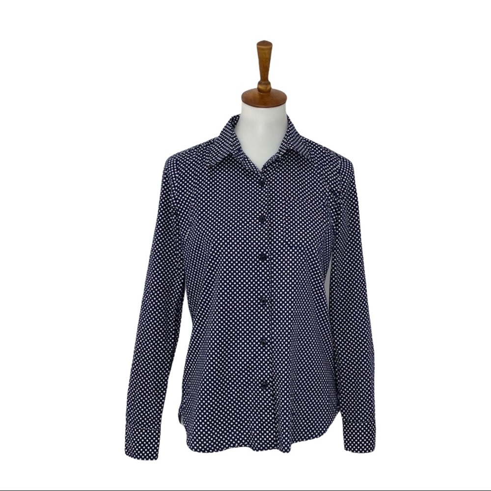 QMack Navy with White Polka Dot Button Down Small